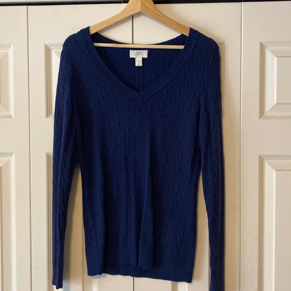 So cozy! Deep blue, Ann Taylor LOFT cable knit sweater.